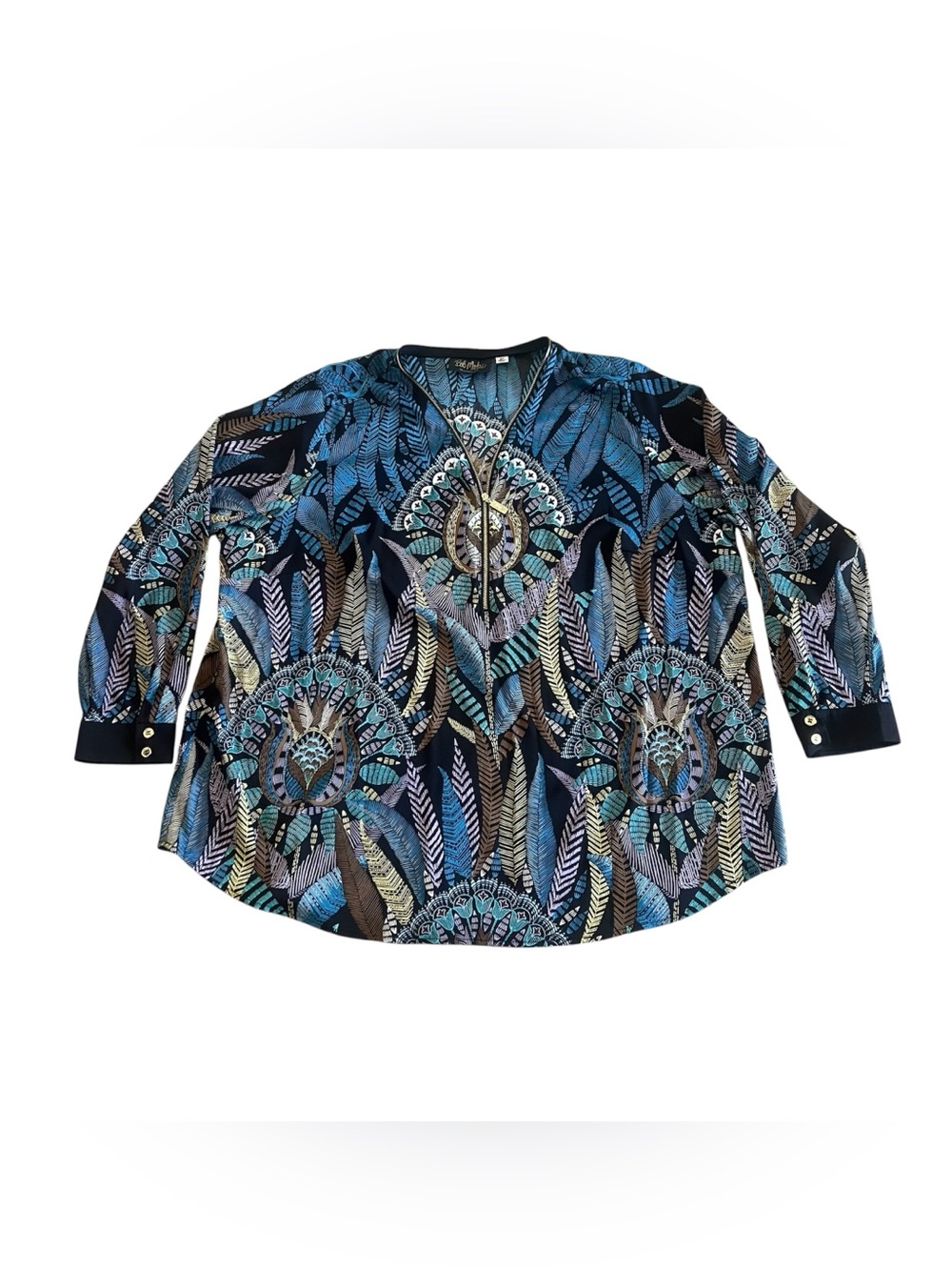 Bob Mackie wearable art feather kaleidoscope pattern front zipper neckline